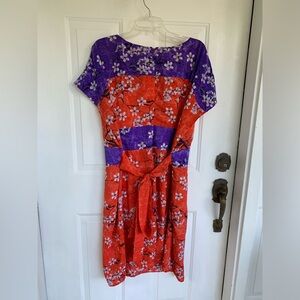 Grazia poly dress NWT bright orange, purple and white print. US size 18.